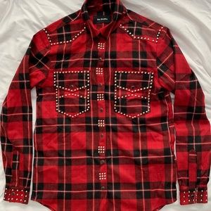 NWT Kooples Studded Plaid Flannel Shirt XXS